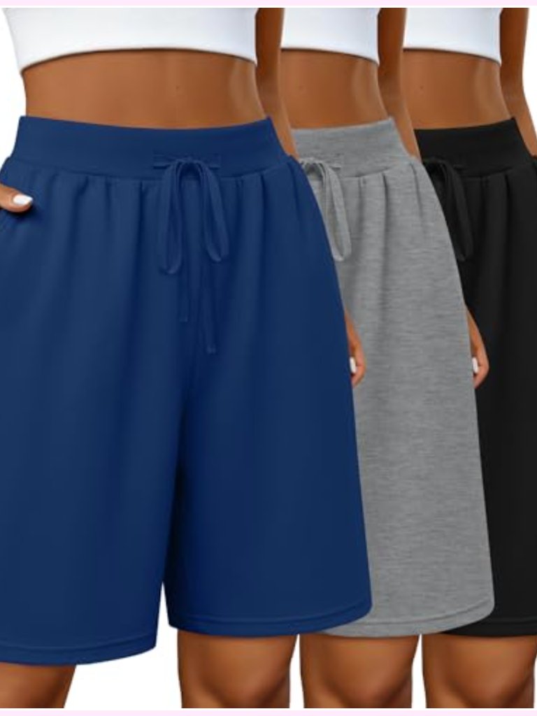3 Pack Women's Bermuda Shorts Drawstring High Waisted Athletic Long Shorts With